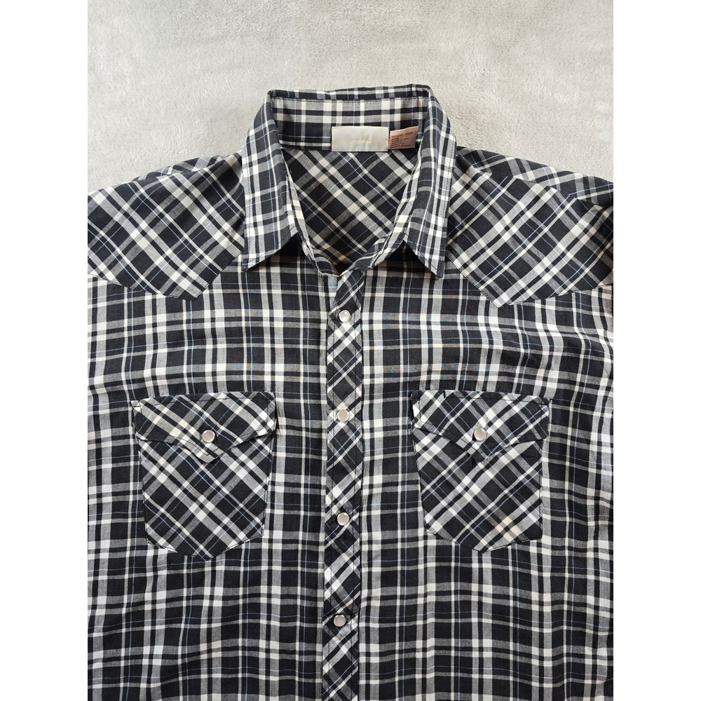 Open Trails Shirt Mens Large Plaid Snap Western Long Sleeve Cowboy‎ Pocket *Read